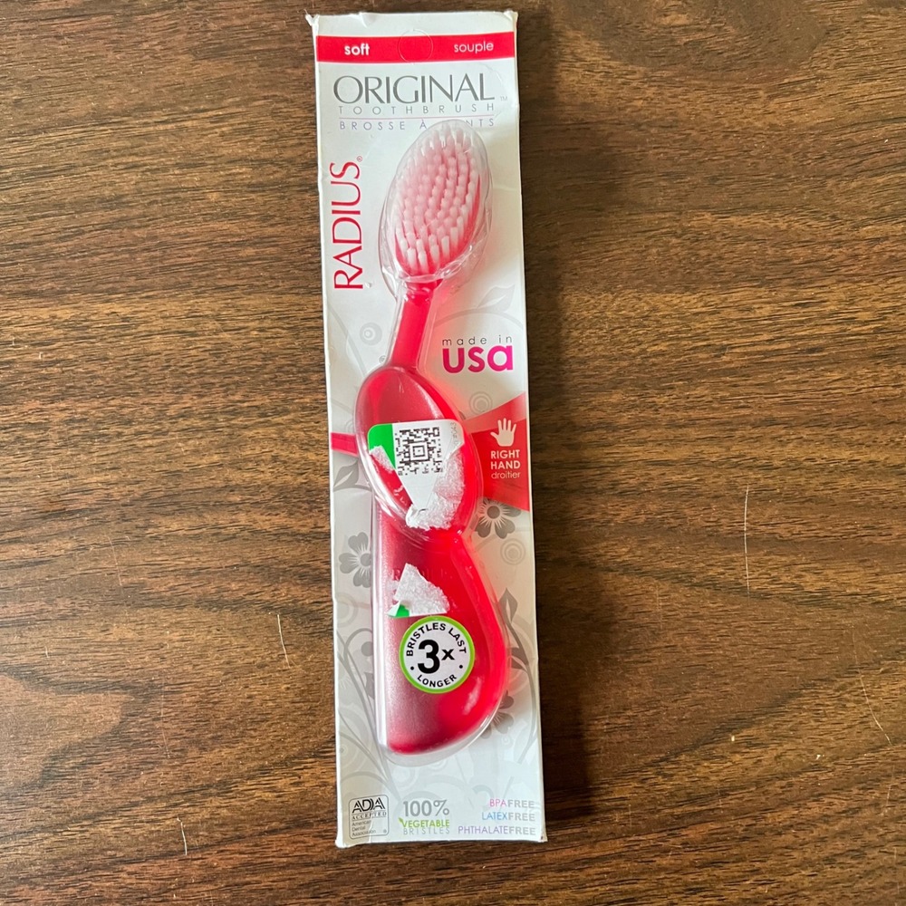 Radius Original Toothbrush Soft Bristles Right Hand Red Made‎ in USA sealed new